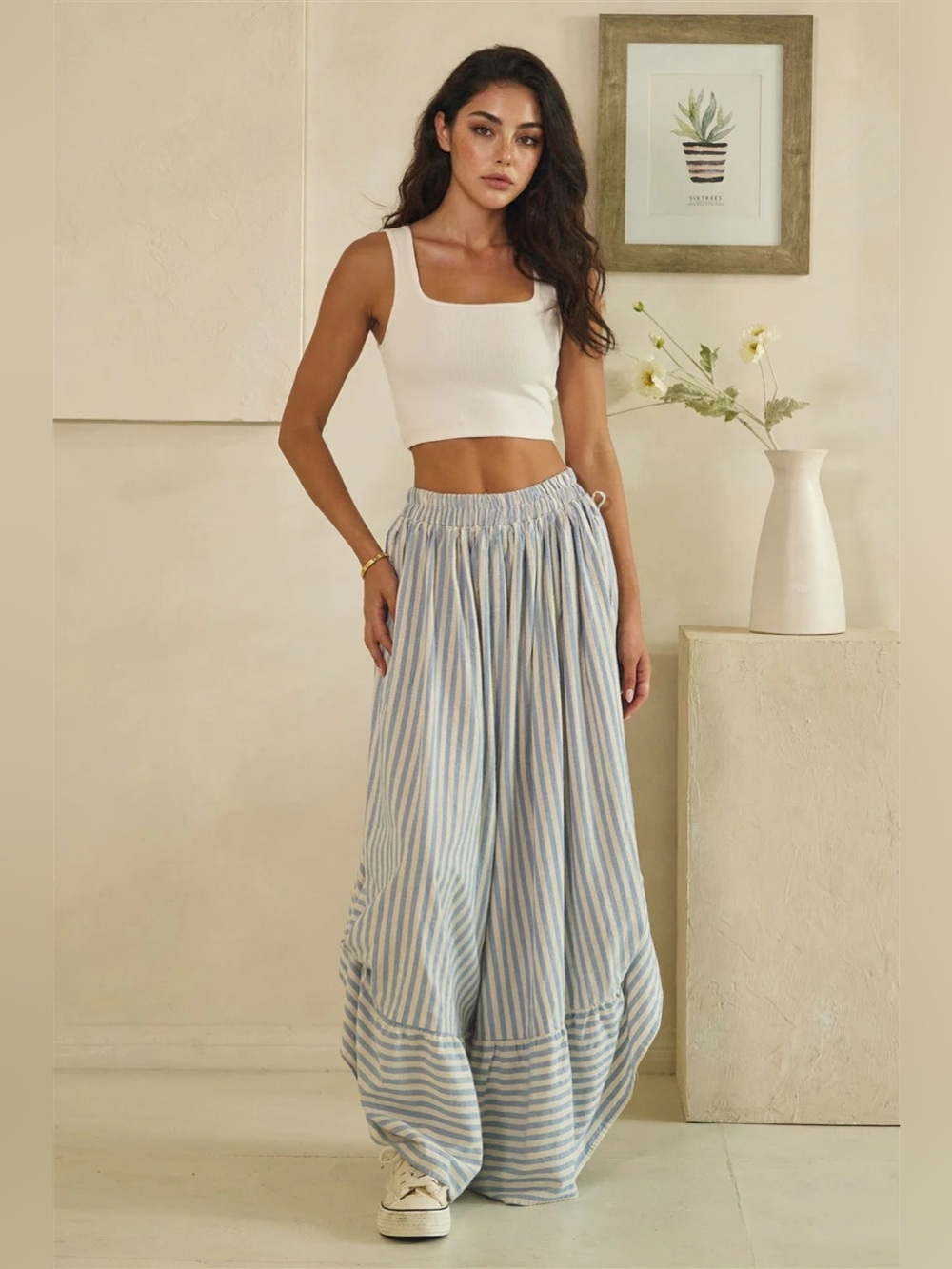 Float Down the Line Adjustable Leg Pant cream/light blue